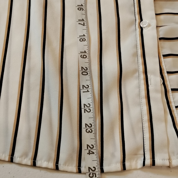 Andree By Unit Womens Small Black White Tan Striped Button Up Blouse Career - Picture 9 of 9